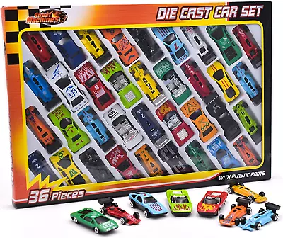 36 Piece Die Cast Metal Toy Cars Diecast Mini Racing Vehicles For Kids Converti • £16.32