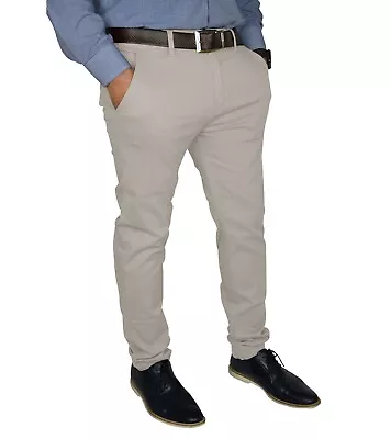 Mens Slim FIT Stretch Chino Trousers Casual Flat Front Flex Classic Full Pants • $26.99