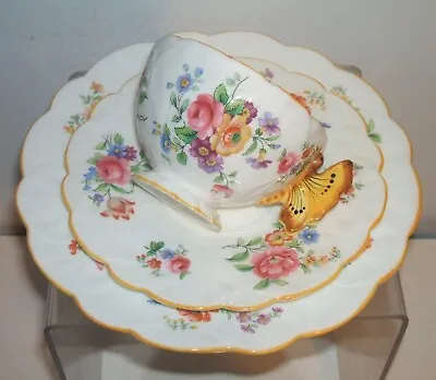 AYNSLEY ORIGINAL 1930's BUTTERFLY HANDLE FLORAL TRIO - CUPSAUCERPLATE - No.1 • £175