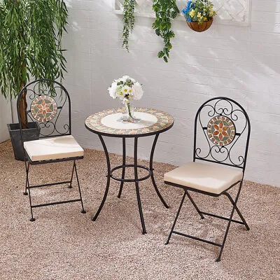 Mosaic Bistro Set Outdoor Patio Garden Furniture Dining Set Table Folding Chairs • £145.95