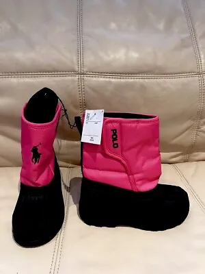 POLO RALPH LAUREN Waterproof Insulated Snow Boots Black Pink UK 12 Kids EU 30 • £18.50