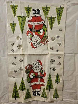 Vtg Nwot Christmas Trees Santa With Sack Linen Novelty Tea Dish Towel 16x29 • $10.50