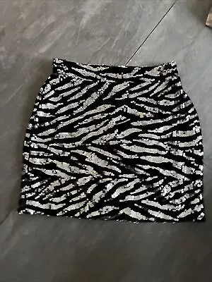 Pour Moi Black Stretch Velvet Sequin Zebra Print Disco Skirt 10 BNWT • £3.99