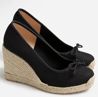 J. Crew NWT Seville Made-in-Spain Espadrille Wedges - Black - Size 12 • $128