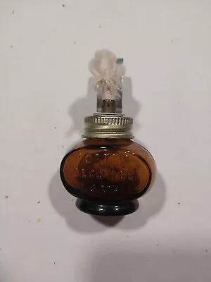 Vintage Embossed Amber Glass Miniature Porter Alcohol Lamp Holder & Wick • $11.99