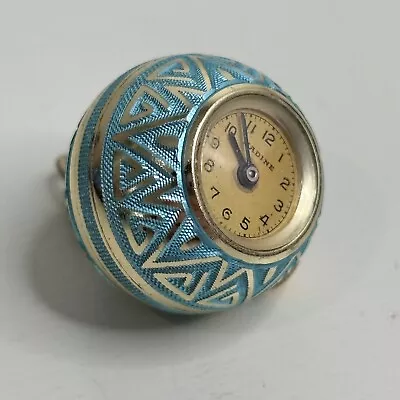 Vintage Nadine 17 Jewel Swiss Ball Pendant Watch Gold Tone Blue Enamel Aluminum • $99.99