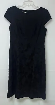 Vtg Talbots Midi Dress Sheath Size 10 Black On Black Embossed Cap Sleeve • $19.99