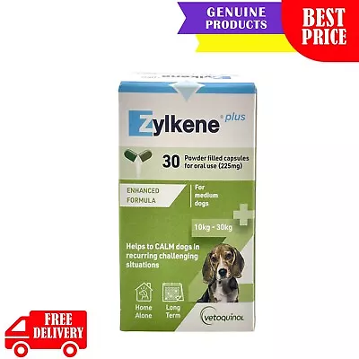 Zylkene Plus Calming Nutritional Supplement For Dogs 10-30 Kg 30 Capsules GREEN • $96.96