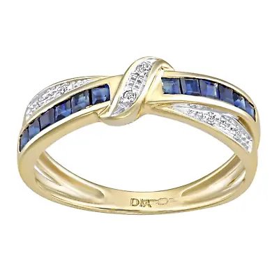 £124.95 • Buy 9ct Gold Blue Sapphire & Diamond Crossover Eternity Ring Size J