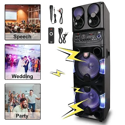 4000W Dual 10  Subwoofer Portable Bluetooth Party Speaker With Remote Light Mic • $174.99
