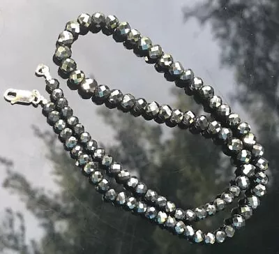 $180 • Buy Black Diamond Necklace 4mm Aaa Igl Certified Beads Silver 4mm Inches Faceted 925