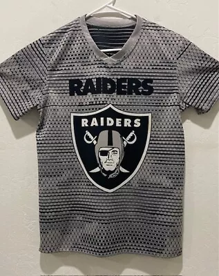 Youth NFL Raiders Short Sleeve T-Shirt Size XL V-Neck Gray Black Polyester • $15.75