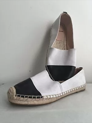 J.Crew Espadrille Womens 7 White Canvas + Black Cap Toe Slip On Resort L5490 • $16.80