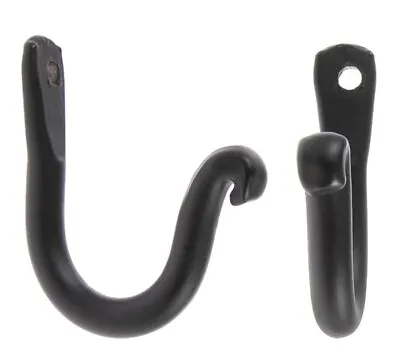 2 Amish Forged Black Wrought Iron Wall J Hooks W/ Screws - Strong Sturdy Metal • $17.94
