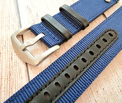 £5.95 • Buy Nylon Sailcloth Rivet Leather Watch Strap Quick Release Pins 20mm 22mm Navy Blue