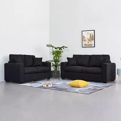Panana 2 And 3 Seater Sofa Settee Suite In Black Fabric Sofa Deep Seat Couches • £245.99