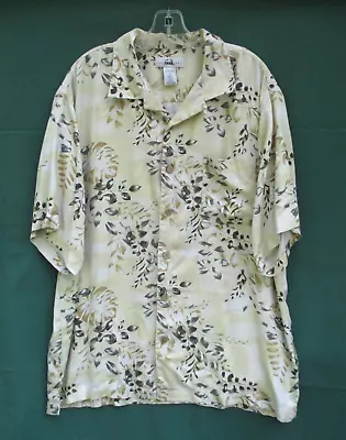 Banana Joe Mens Large Hawaiian Tropical Floral Camp Shirt Silk Twill Herringbone • $9.99