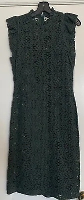Zara Dress Large. Form Fitting Green Lace. Zipper Back. Ruffle Neck & Cap Sleeve • $43