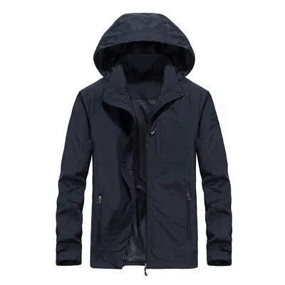 Mens Windproof Waterproof Jacket Tops Outdoor Hiking Hooded Rain Coat Outwear UK • £13.19