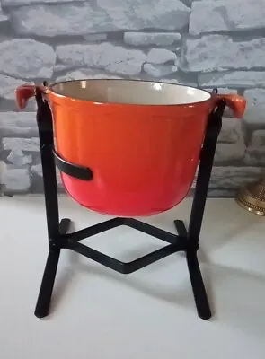 Vintage Le Creuset Cast Iron Volcanic Orange Table Top Fondue  -With Stand • £45