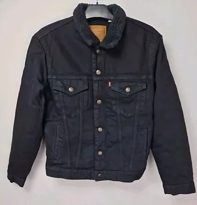 Levis Mens Sherpa Denim Truckers Jacket Size S Black Good Condition.   BN6 • £39.99