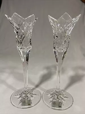 VTG Mikasa Jubilee Crystal Candle Holders Flower Shape 7 3/4   Set Of 2 • $17.99