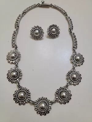 Mexican Sterling Silver Necklace With Matching Earrings • $175