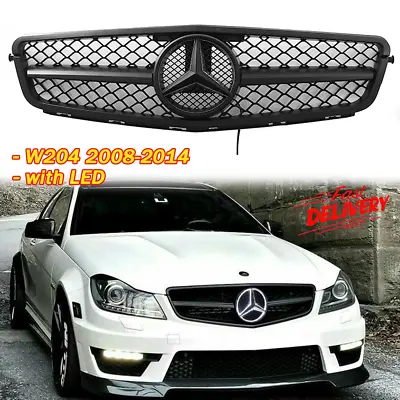 AMG Style W/ LED Grille For Mercedes Benz W204 2008-2014 C300 C350 Matte Black • $63.56