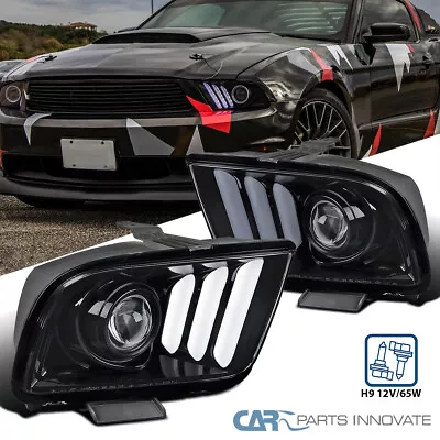 Fits 05-09 Ford Mustang Glossy Black Projector Headlights Lamps W/ LED Bar L+R • $180.86