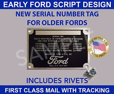 $12.20 • Buy Ford Data Plate Serial Tag Id Number Vintage Ford Script Design Tag Made In Usa