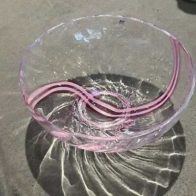 Caithness Glass Bowl With Pink Swirl Stripe Design Fruit Bowl Sweet Bowl Ect • £13
