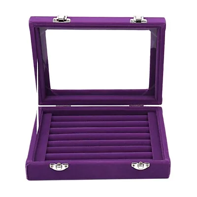 7 Slots Velvet Glass Ring Earrings Jewelry Box Display Case Purple • $13.99