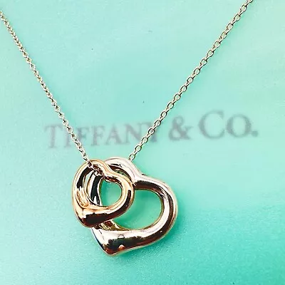 Tiffany & Co. Double Open Heart Pendant Necklace Elsa Peretti Silver Gold Fast/S • $280