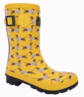 New NIB Joules Yellow Sausage Weiner Dog Dachsund Molly Welly Rain Boot Rainboot • $79.99