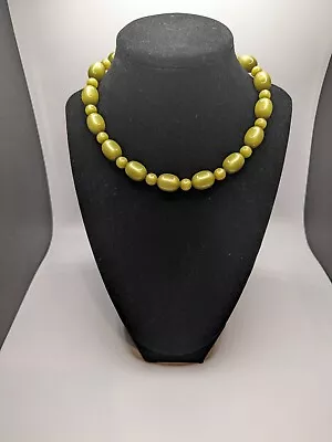 Vintage Mossy Green Bead Necklace Single Strand • $12.95