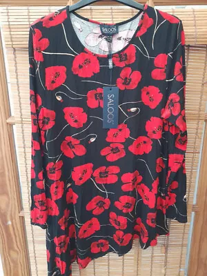 Saloos Rend And Black Floral Tunic Top • £7