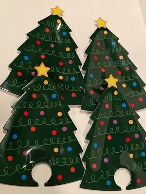 NWOT Set Of 4 Christmas Tree Party Plates By Boston Warehouse - Holds Wine Glass • £12.77