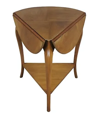 John Widdicomb Walnut Triangular Tiered Drop Leaf Handkerchief Accent Table • $850