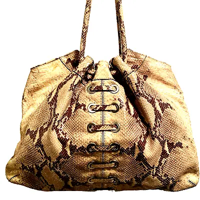 MICHAEL KORS Metallic Gold Python Style Leather Large Shoulder Hobo Handbag WOW! • $55