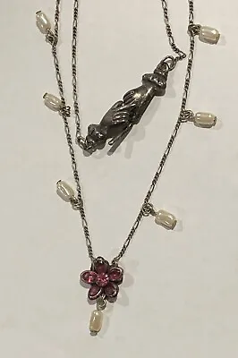 VTG Art Deco Mary DeMarco LaContessa Necklace Delicate Sterling Pink And Pearls • $127.49