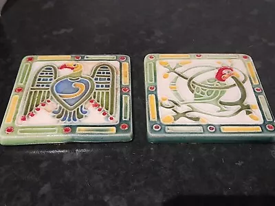 2 X Clara Crafts Hand Painted Ceramic Relief Tile Coasters Irish Celtic BIRDS 3  • £7