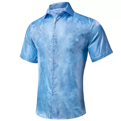 Mens Shirt Silk Long Sleeve T Shirts Dress Suit Slim Button Down Floral Casual • $19.99