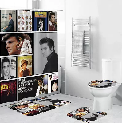 Elvis Presley Album Quilt Rock And Roll Bathr Shower Curtain Sets Bathroom Sets • $24.99