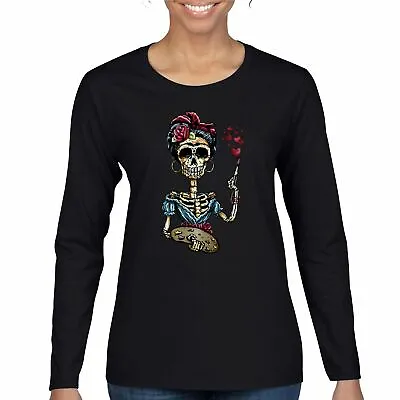 Frida Kahlo Sugar Skull Women's Long Sleeve T-shirt Calavera Day Of The Dead • $19.95