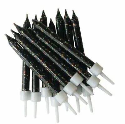 Birthday Cake Candles With Holders - Pack Of 12 - Cake Topper Decorations- Black • £2.99