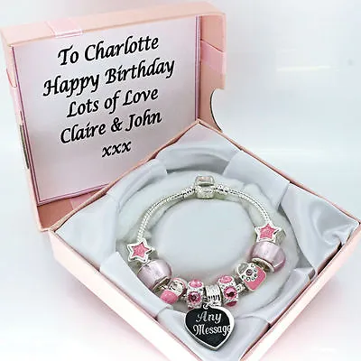 Girls Jewellery FREE Engraving Pink Bracelet PERSONALISED Box Birthday Gifts • £14.95