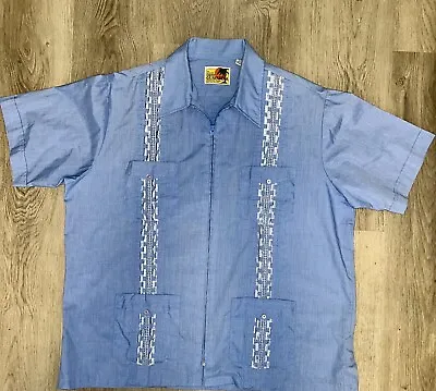 Blue Haband Guayabera 4 Pocket Embroidered Zippered Xl XLarge Shirt Vtg • $19