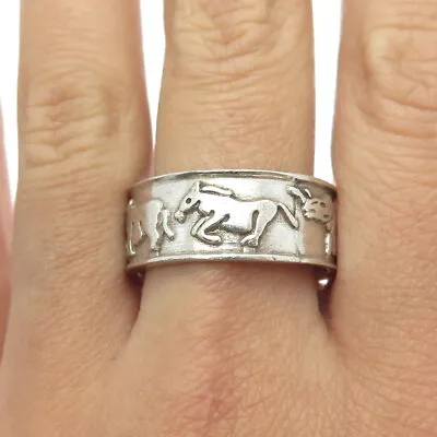 925 Sterling Silver Vintage Mexico Lion Horse Giraffe Rhinoceros Ring Size 11.75 • $69.95
