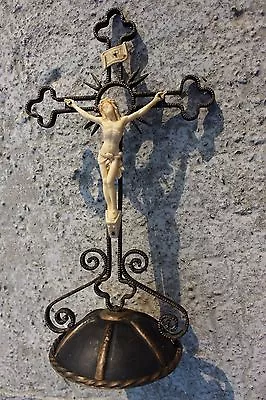 Vintage Wrought Iron Jesus Christ Table Cross Crucifix Memento Mori #456 • $75