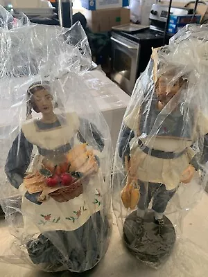 Vintage Handcrafted Silvestri Pilgrim Thanksgiving Woman & Man Figurines • $47